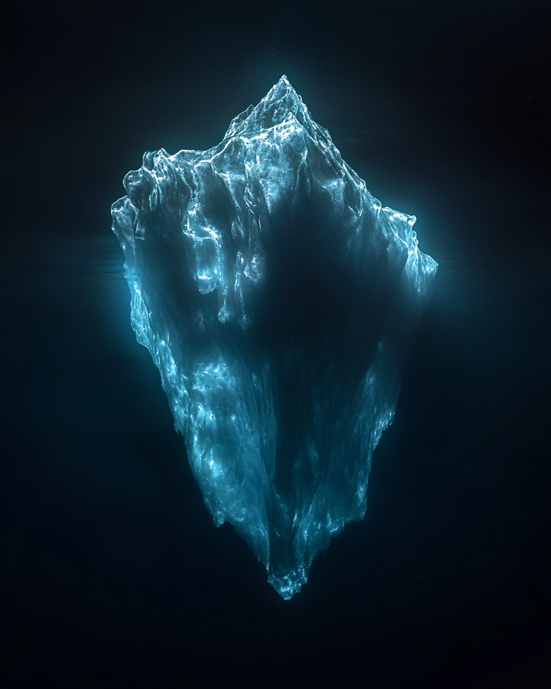 A lone iceberg above dark water, recent longevity breakthroughs still generating their first human data