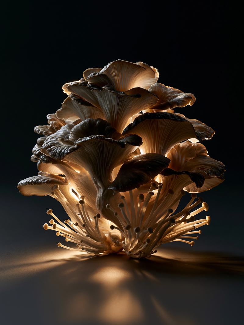 Dramatic, refined editorial still life, accompanying the spermidine research findings.