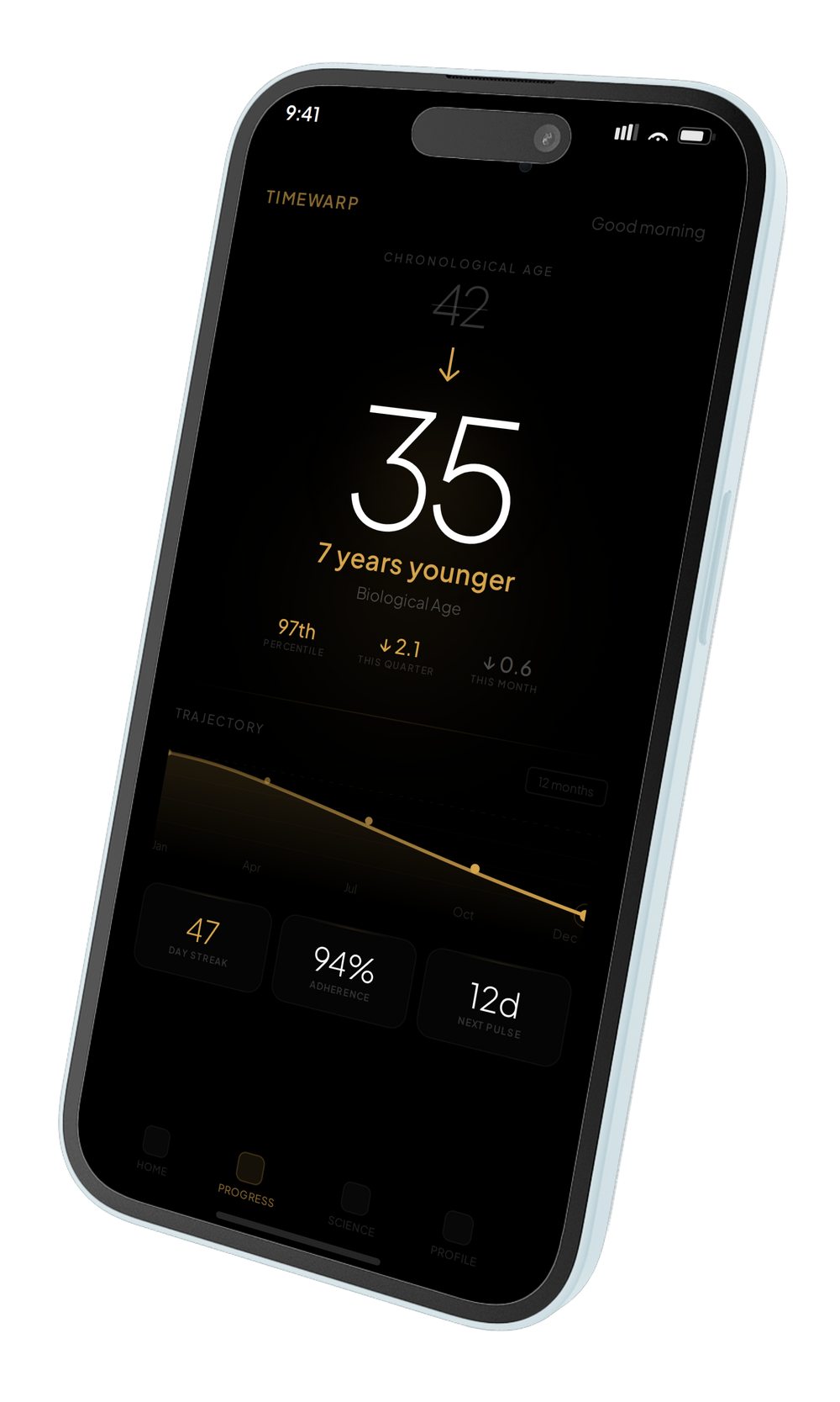 The TimeWarp app shown on a phone